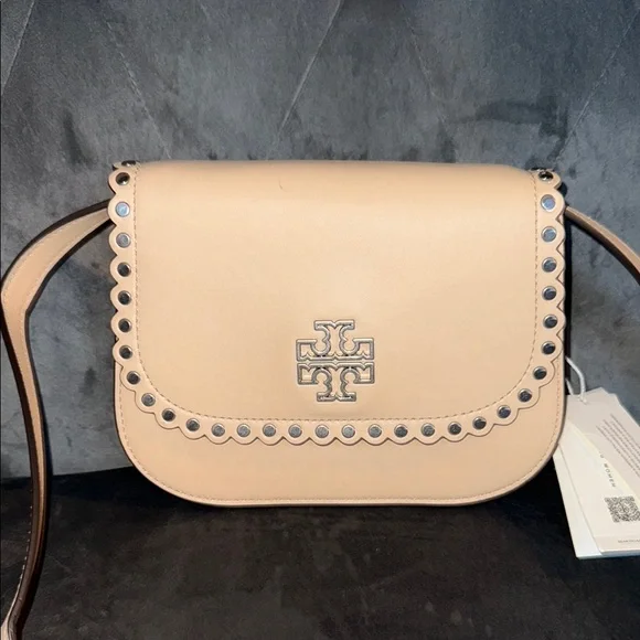 Tory Burch Cream Britten Studs Small Saddle Bag - Picture 1 of 8